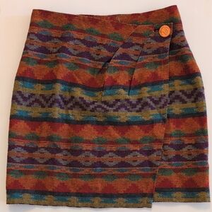 The Limited Multicolor Aztec Tribal Patterned Textured Wrap Mini Skirt - Size 4
